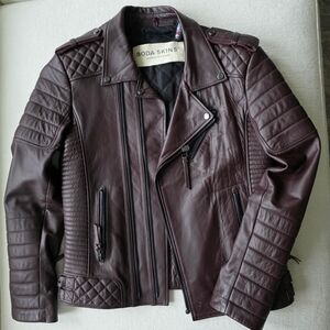 Boda Skins Men's Maroon Leather Biker Jacket